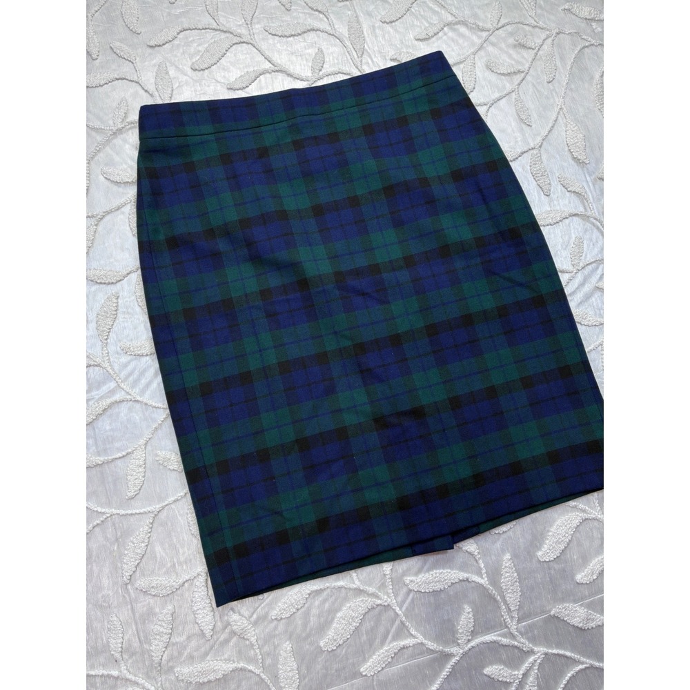 J. Crew Plaid Pencil Skirt Wool Blend Business Corpcore Office Navy Green Size 0